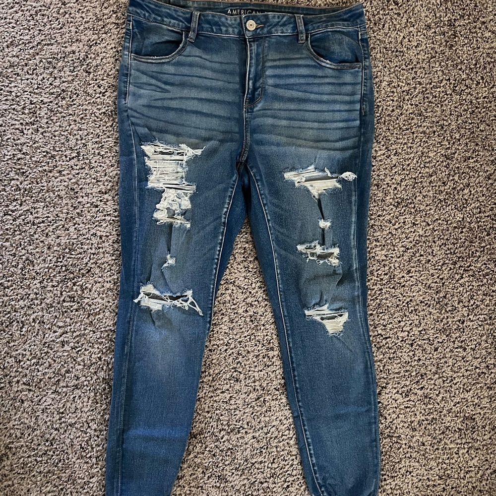 American Eagle Outfitters Ripped Skinny Jeans - Blue